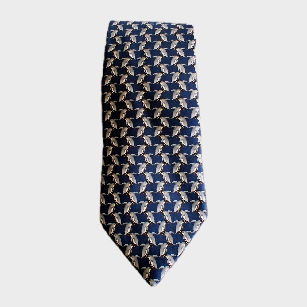 Vintage Brooks Brothers Basics Penguin Blue Silk All Over‎ Print Made in USA